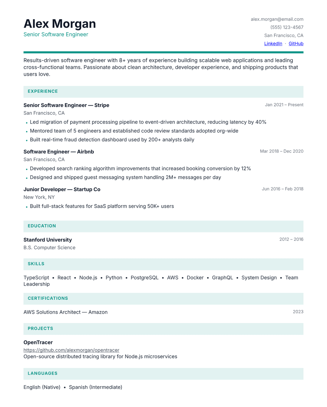 Nova resume template
